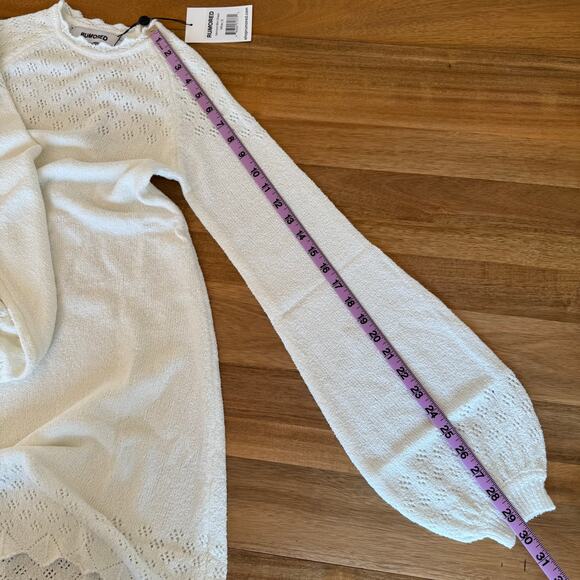 Rumored Pointelle Knit Sweater Mini Dress White Size Small - Picture 10 of 11